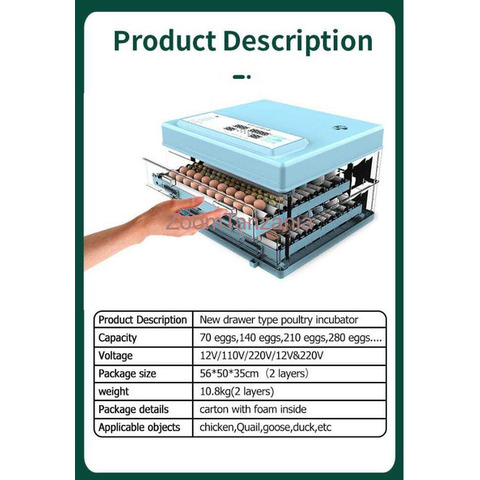 210 Eggs Incubator Dual Power - 3/4
