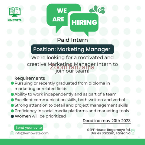 Marketing Manager Internship - 1/3