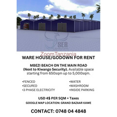 GODOWN WAREHOUSE FOR RENT AT MBEZI BEACH ON THE MAIN ROAD - 1