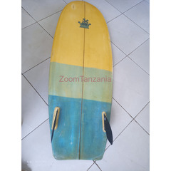 Surfboard. Ebert, Red Stripe. 5' 8" and about 38 liters.