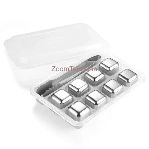 Stainless Steel Reusable Ice Cubes 6pcs Cube + Tong With Box - 3/4