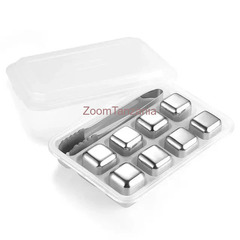 Stainless Steel Reusable Ice Cubes 6pcs Cube + Tong With Box - 3