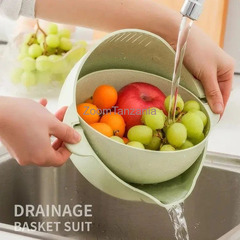 Drain Basket Bowl 2 in 1 Vegetable Fruit Washing Rotating