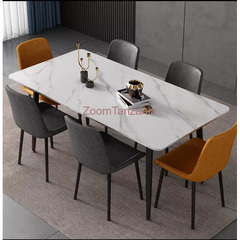 Marble dining table six chairs