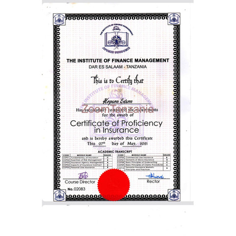 Certificate for proficiency of insurance(IFM)